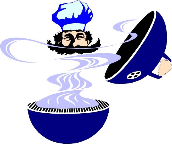 The image shows a cartoon of an animated chef with blue hair inside what appears to be a pot on top of steam rising from it, suggesting cooking activity; there is also text that reads "Chef" above and below him in white font against black backgrounds.