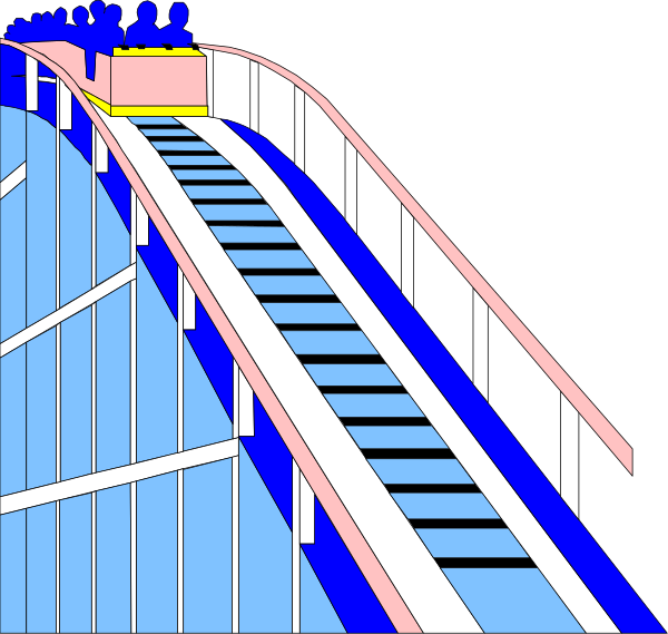 The image shows a black and white illustration of an escalator with several steps leading up to it from below; there is no visible activity on the stairs at this moment in time.