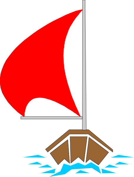 The image shows a red sailboat with its sails down on water next to an anchor symbolizing maritime navigation.
