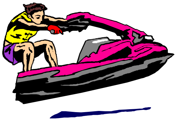 The black and white illustration shows a person riding an all terrain vehicle (ATV) on what appears to be water with waves around them; there is another figure in front of the ATV who seems to have fallen off, wearing yellow clothing that stands out against their surroundings.