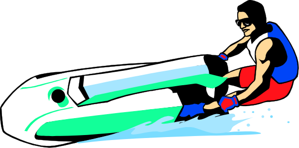 The image shows a person water skiing on dark blue waters with white waves around them; there is no visible text within this small clip-art illustration.