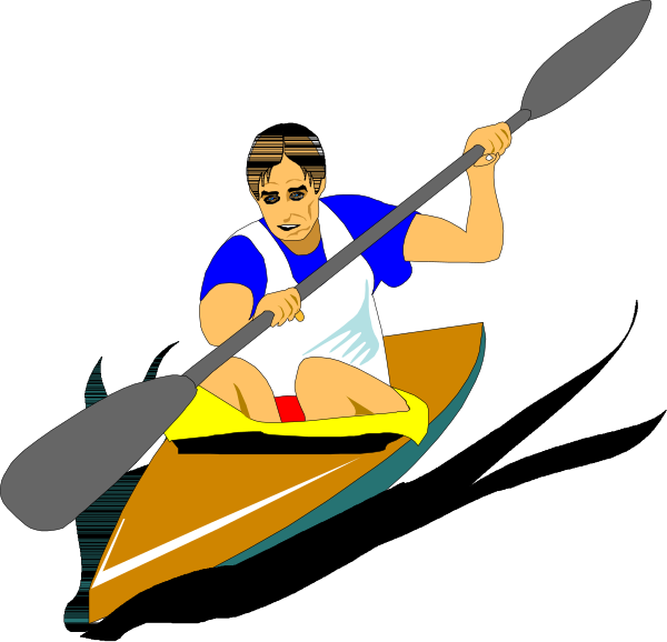 The illustration shows a man paddling on his back with an oar while sitting inside of a canoe that is floating in water.