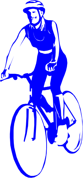 The image shows a black and white illustration of an adult male on a bicycle with his arms outstretched as if riding it in motion against a dark background.