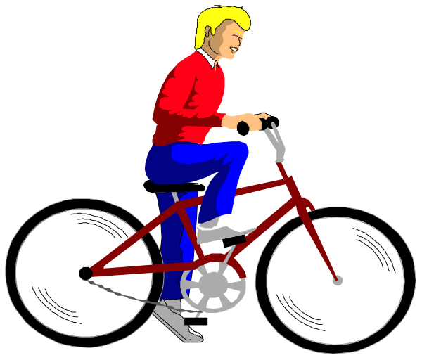 The image shows a cartoon of two bicycles with wheels on them; there is an animated man riding each bike while holding onto handlebars that have gears attached to their spokes.