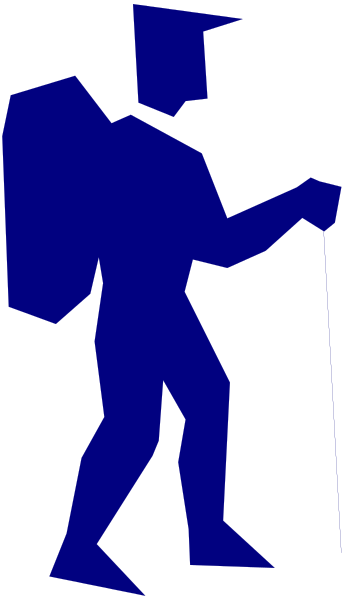 The image shows a blue silhouette of an astronaut standing on what appears to be a rocky surface with stars in space behind it against a black background.