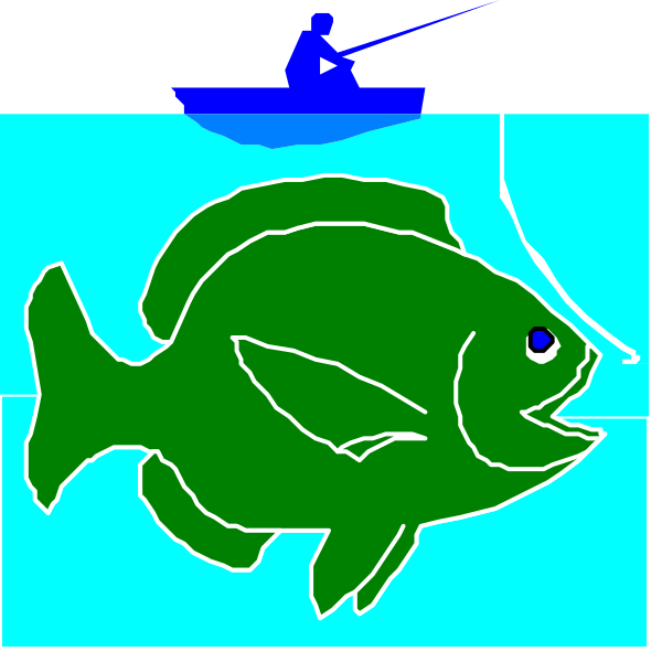 The image shows a fish with an open mouth next to two smaller images of fishes; there is also text that reads "Fish" in one corner and another word above it which appears to be cut off, but could possibly say something like "fishing."