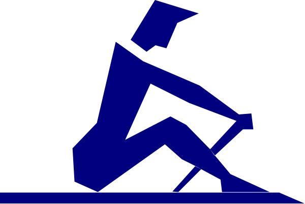 The image shows a blue abstract design with geometric shapes that resemble an athlete's pose on ice skates against a black background.