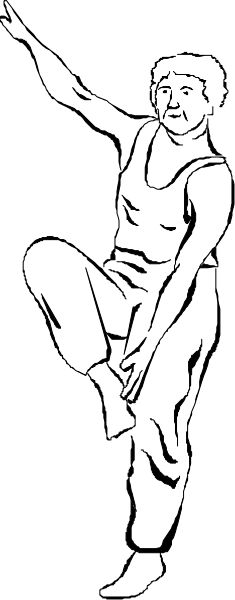 The image shows a black and white pixelated representation of an object that resembles a person standing upright with their arms outstretched against a gray background.
