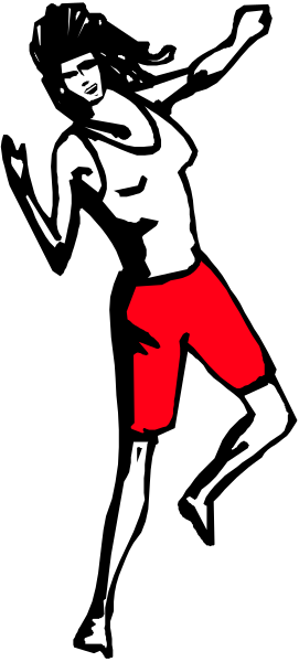 The image shows a black and white silhouette of an acrobat performing on what appears to be a tight rope with one hand holding onto it while standing in red shorts against a dark background.
