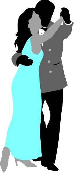 The image shows a pixelated couple dancing together with their arms around each other; both characters appear to be wearing blue outfits against an indistinct background that suggests movement due to its blurred appearance.