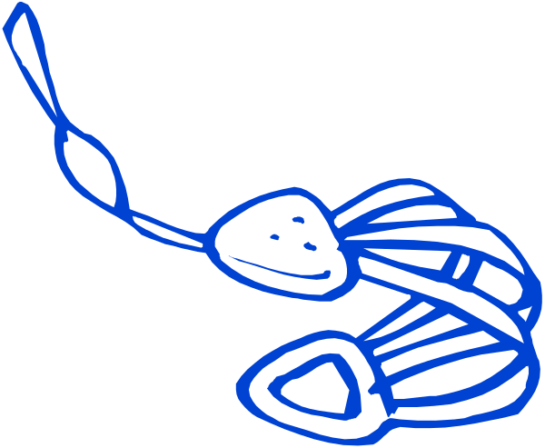 The image shows a blue cartoon of an insect with two antennae on its head flying over what appears to be water in front of it.