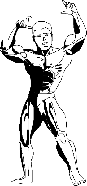 The image shows a black and white photo of an object with multiple parts that resemble different items such as legs, arms, torso, head, hands, feet, etc., but it is unclear what exactly these pieces represent due to their fragmented nature within this small clip-art style picture.