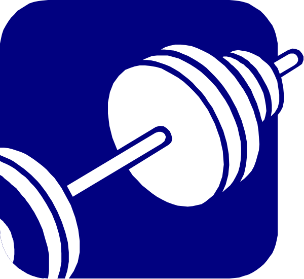 The image shows a pair of dumbbells with weights on them against a blue background.