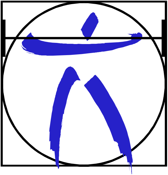 The image shows a blue logo with an abstract design resembling a stylized letter 'W' inside of which there is another smaller circle containing what appears to be a human figure in white coloring within it, and below this central graphic, two additional circles contain text that reads "YOU" on the left side. The style suggests a digital or computer-generated design with bold lines and shapes against a light background.