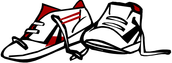 The black and white illustration shows a pair of sneakers with red laces on top of each other against an unseen background.
