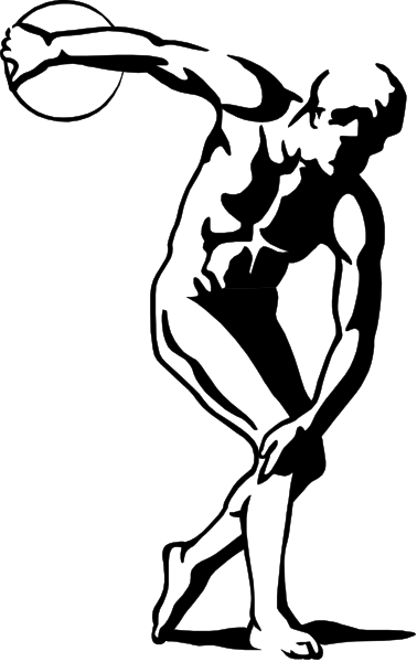 The black and white silhouette of a man playing basketball with an exaggeratedly muscular build holding onto his headband while dribbling a ball on court.