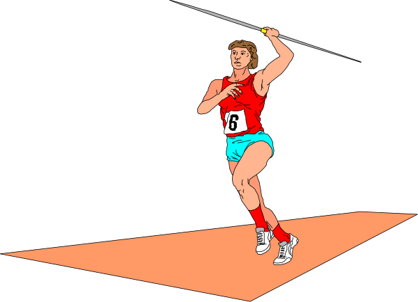 The image shows a female athlete on an indoor track with number 6 written above her head; she is holding two poles in each hand while running towards them. She has short hair and wears red shorts, white shoes, and a sleeveless top that matches her shorts' color. Her posture suggests movement as if captured mid-stride during the race or training session. The background of the image appears to be black with no additional details visible due to its simplicity in design.