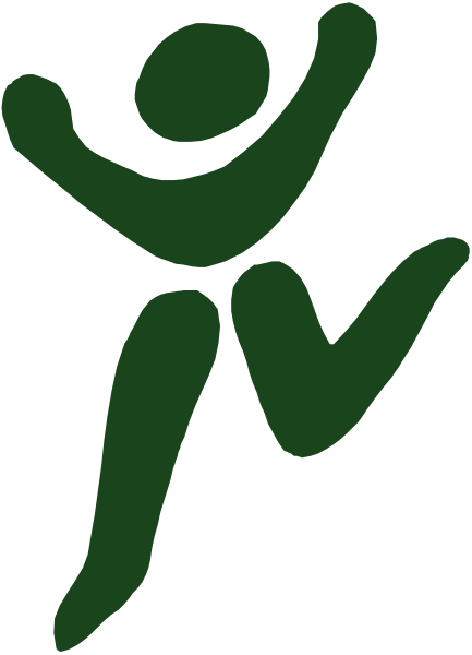 The image shows a green silhouette of an athlete running with their arms outstretched against a black background.