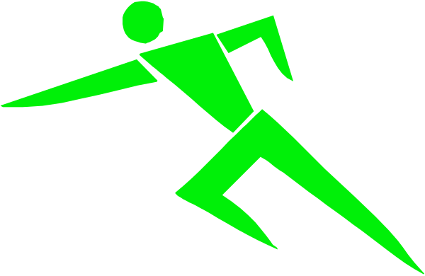 The image shows a green silhouette of an athlete running with two arrows pointing to it from either side, suggesting motion in both directions; there is no text present within this small clip-art graphic.