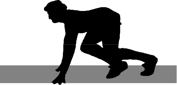 The black silhouette of a person walking with their dog on a leash against an abstract background.