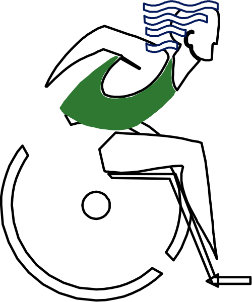 The image shows a black silhouette of an athlete running with their arms outstretched against a white background on the left side; there is no text present in this clip-art graphic.