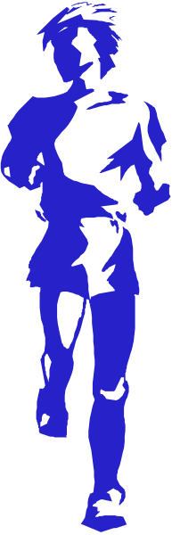The image shows a blue silhouette of an animated character running on what appears to be a gray background with black lines forming the outline of the figure's body parts.