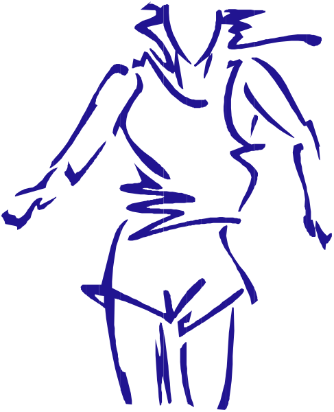 The image shows a black silhouette of an athletic person with blue lines indicating movement against a dark background.