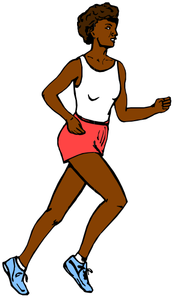 The illustration depicts a person running with their arms outstretched against an unadorned background.