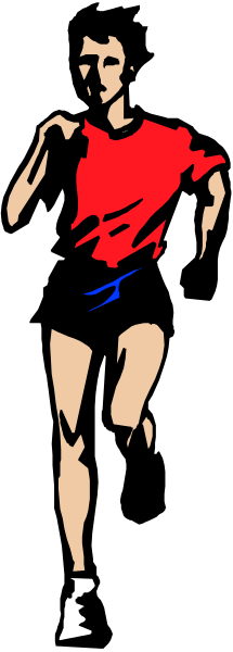 The image shows a black and white silhouette of an athlete running with their arms outstretched against a dark background.