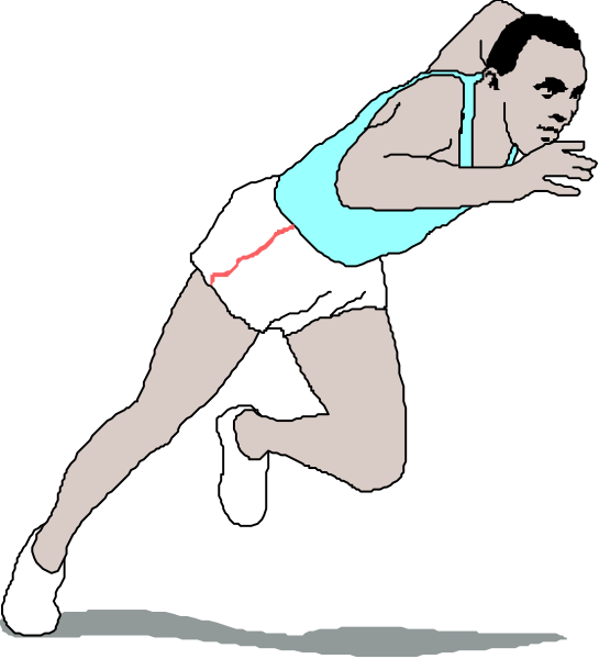 The black and white illustration shows a male athlete mid-jump with his arms outstretched as if he is running on air against an indistinct background that does not provide any specific details about location, time of day, etc., but it's clear this image represents the concept or action of sprinting.