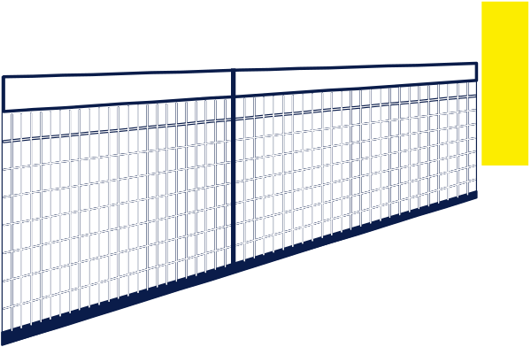 The black and white photo shows a tennis net with two poles on either side of it against an indistinct background.