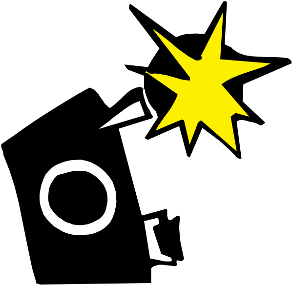 The black and white cartoon shows a yellow explosion with an exclamation mark inside it to its right side.
