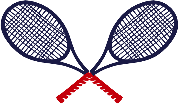 The image shows three tennis rackets with red strings tied together by a white stringer on top of each racket's head in front of two black silhouettes that resemble racquets against an indistinct background, which is not detailed enough to provide further information about the setting or objects.