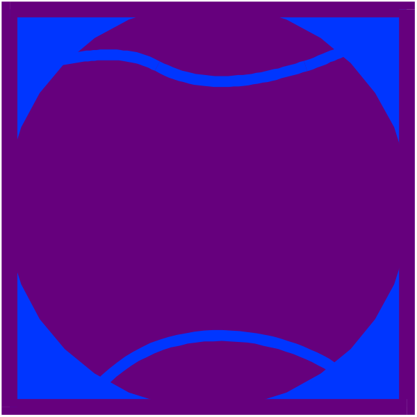 The image shows a purple tennis ball with white lines forming an abstract design around it on top of what appears to be blue backgrounds in two different shades.