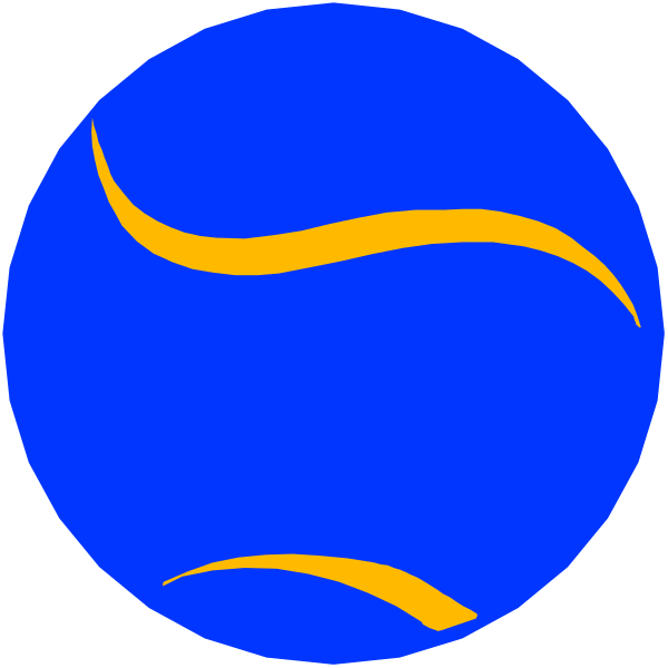 The image shows two blue circles with a white curved line on each side of them resembling stylized tennis rackets against a black background.