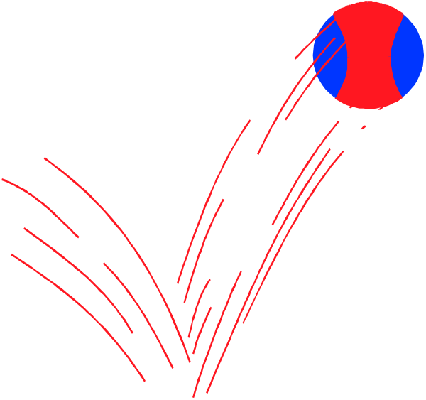 The image shows a cartoon of an explosion with red smoke emanating from it, indicating that something has just exploded; there is no visible object in motion as suggested by "a ball flying through the air."