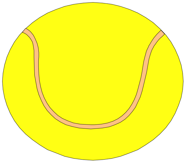 The image shows a tennis racket with two balls on it against an oval background that resembles a stylized sunset skyline.
