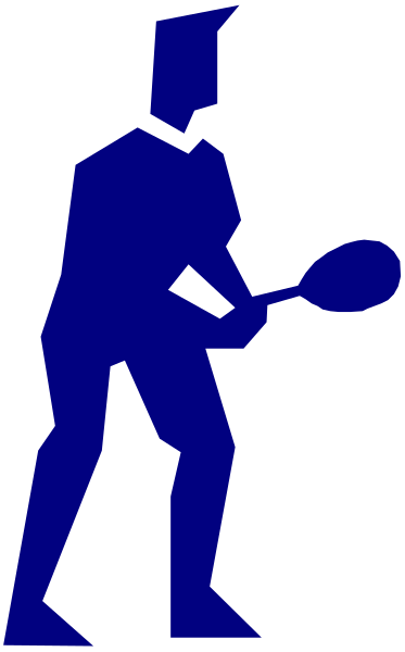 The image shows a black silhouette of an athlete holding two tennis rackets on either side while standing against a gray background with vertical stripes in shades of blue-gray to white at top right corner, and it appears as if there is some sort of object or person partially visible behind the figure.
