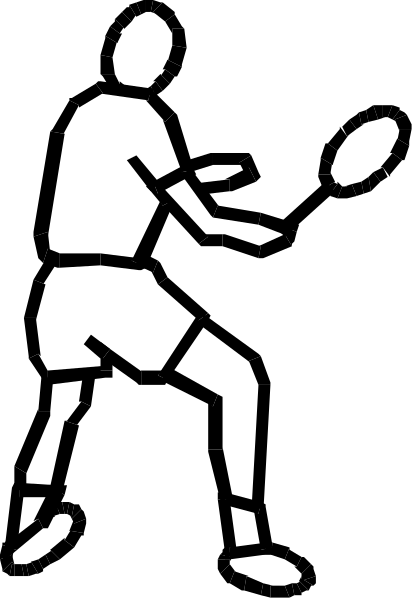 The black and white silhouette of a person playing volleyball on what appears to be an outdoor court with netting in front of them.