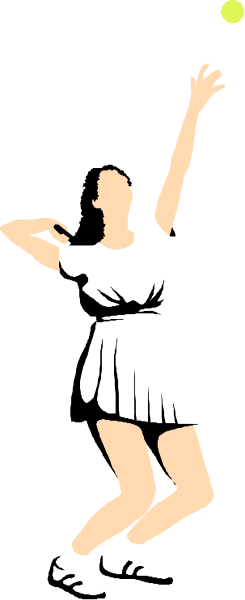 The image shows a black and white illustration of an athlete playing tennis on what appears to be a court with lines indicating boundaries for play; there is no text present in this clip-art piece.