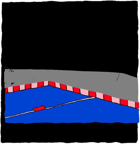 The image shows a black background with two red checkered flags on either side of what appears to be an obstacle course track in blue coloring.