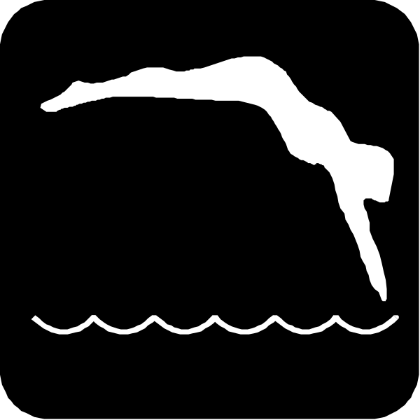 The black and white icon depicts a person diving into water with an arrow pointing upwards to indicate motion.