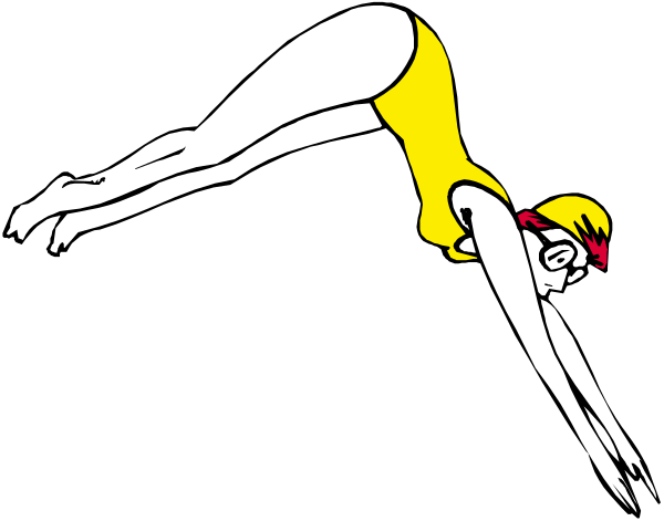 The black and white illustration shows a female gymnast performing an acrobatic move on her hands with legs extended behind her in mid-air against a dark background.