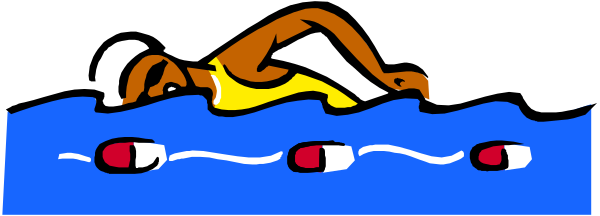 The image shows a cartoon of an athlete swimming with flippers on their feet while holding onto red buoys in what appears to be a pool.
