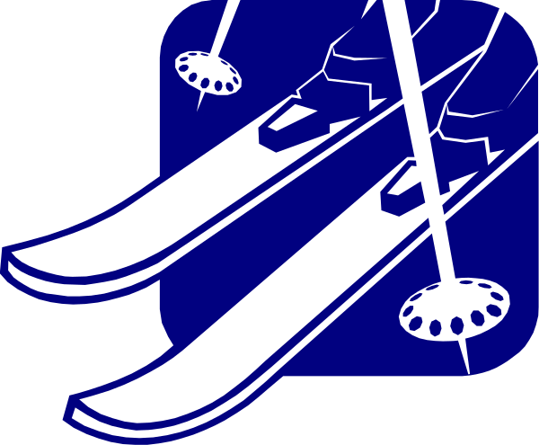 The image shows a pair of skis with bindings on them against a dark background.