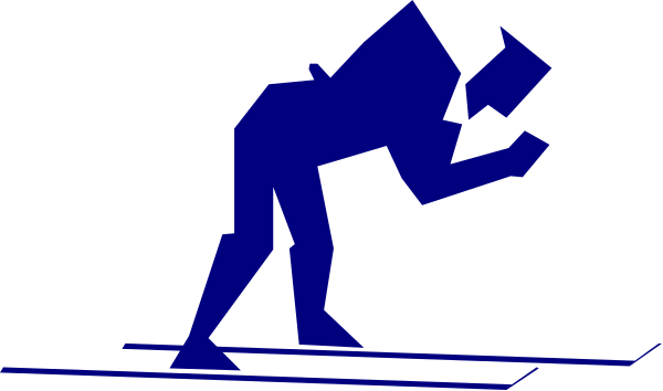 The image shows a blue silhouette of an athlete running on what appears to be a track with their arms outstretched for balance.