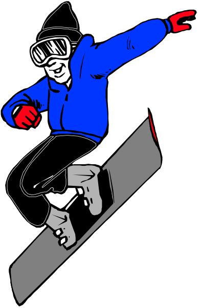 The black and white illustration shows a person on skis performing an action pose with their arms outstretched as if in motion downhill.