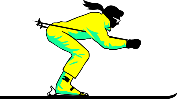 The image shows a person on skis performing an action pose against a black background with no other discernible elements present in this small clip-art format.