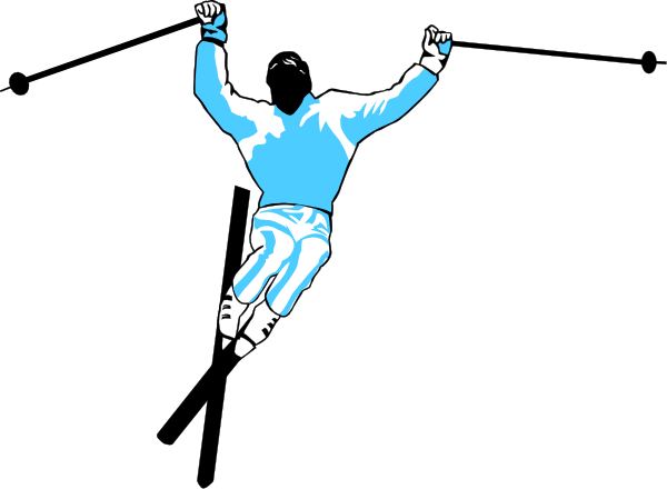 The image shows a black and white silhouette of an athlete celebrating with their arms raised high above them against a dark background.