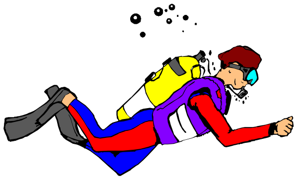 The image shows two scuba divers underwater with their gear on; there is a fish swimming nearby.